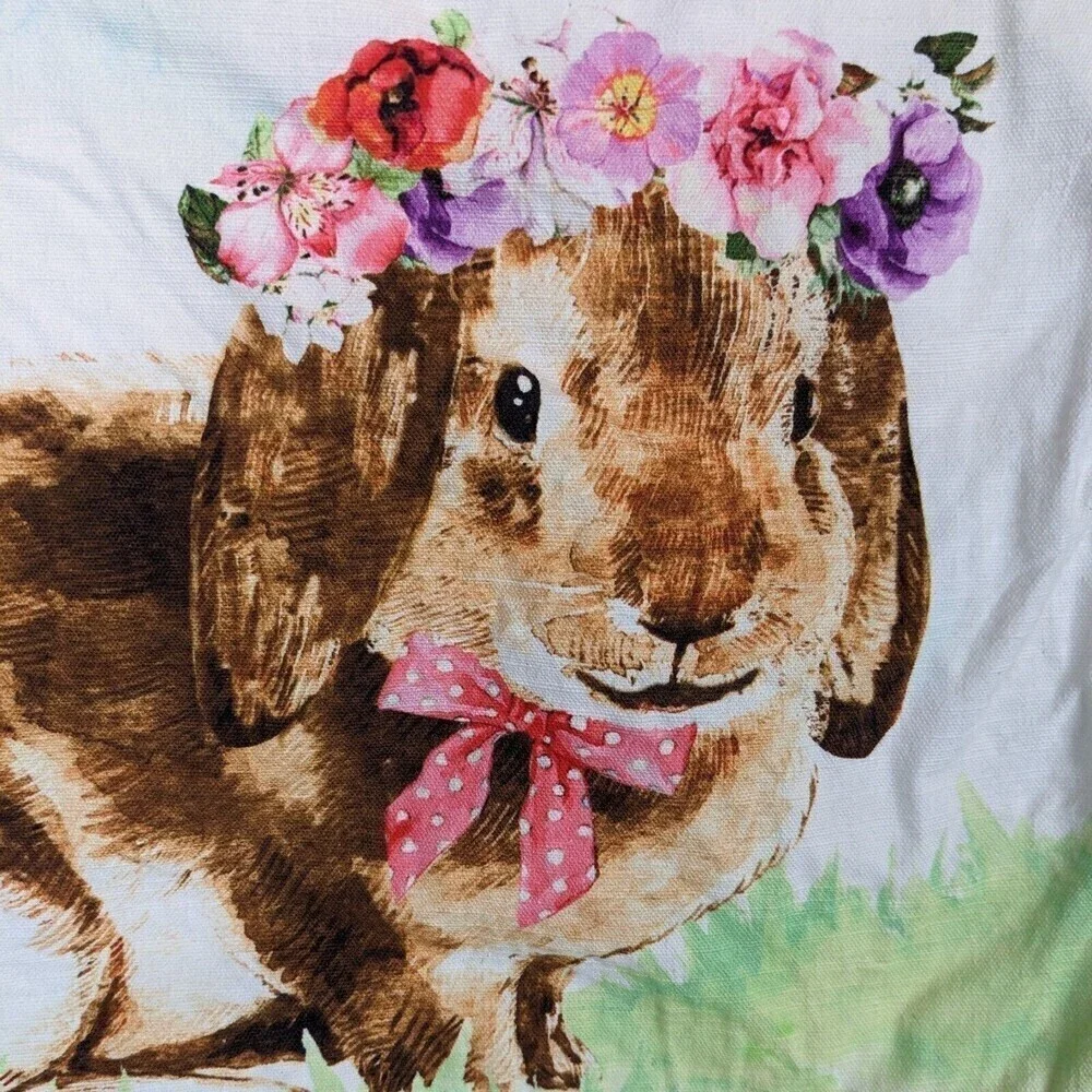 The Carrot Patch Throw Pillow Bunny Rabbit Flowers Crown 18x18 Empty